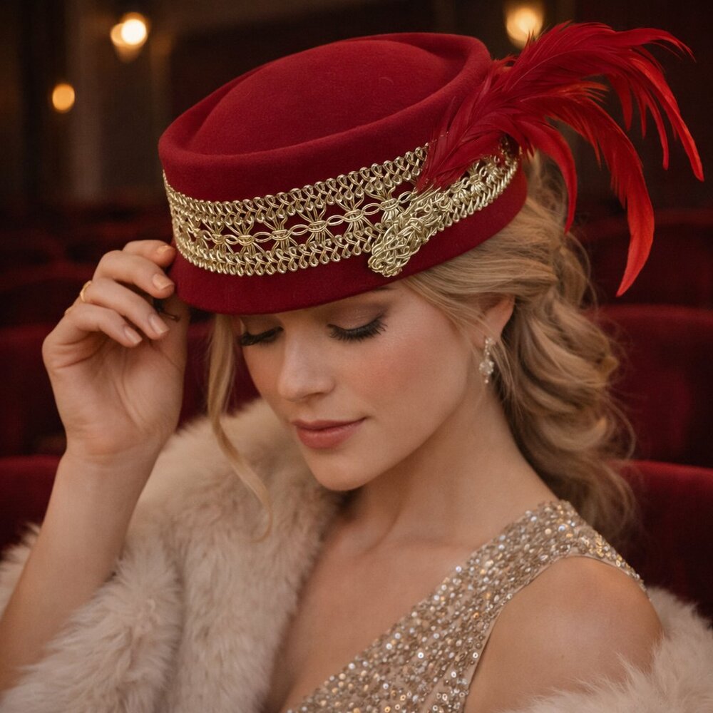 Vintage Dobbs Fifth Avenue Wool Felt Hat – Red Feather Trim, Bollman Heritage